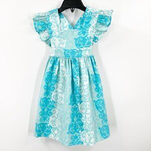 Eleanor Rose Blue Damask Pinafore Dress